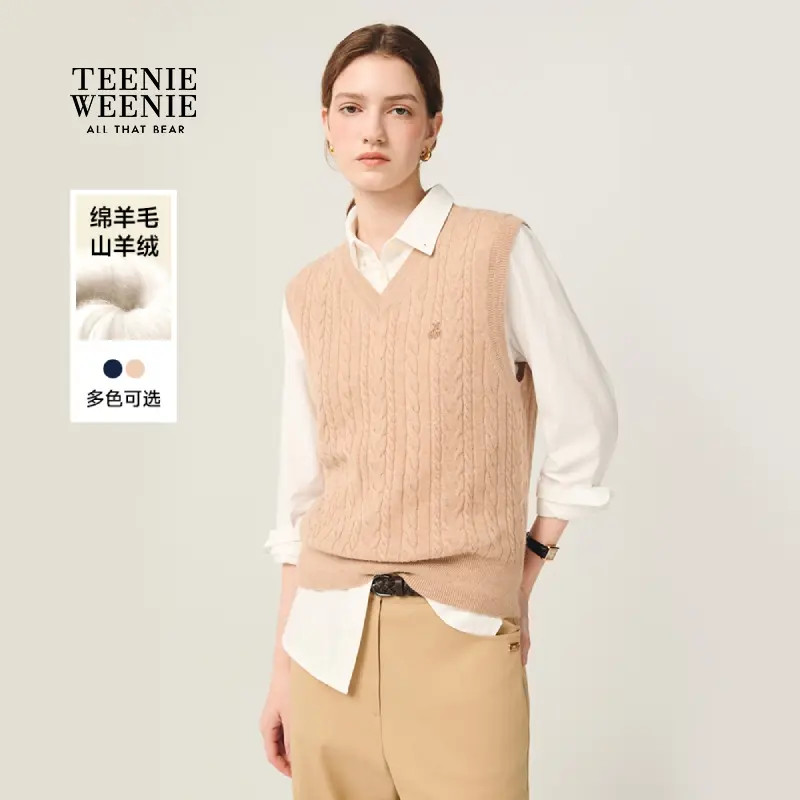 【含绵羊毛】TeenieWeenie小熊毛针织衫25秋无袖背心女TTKN254906E