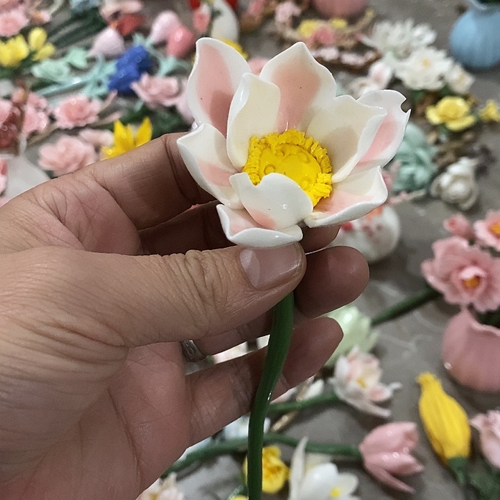 瓷片纯手工陶瓷花摆件