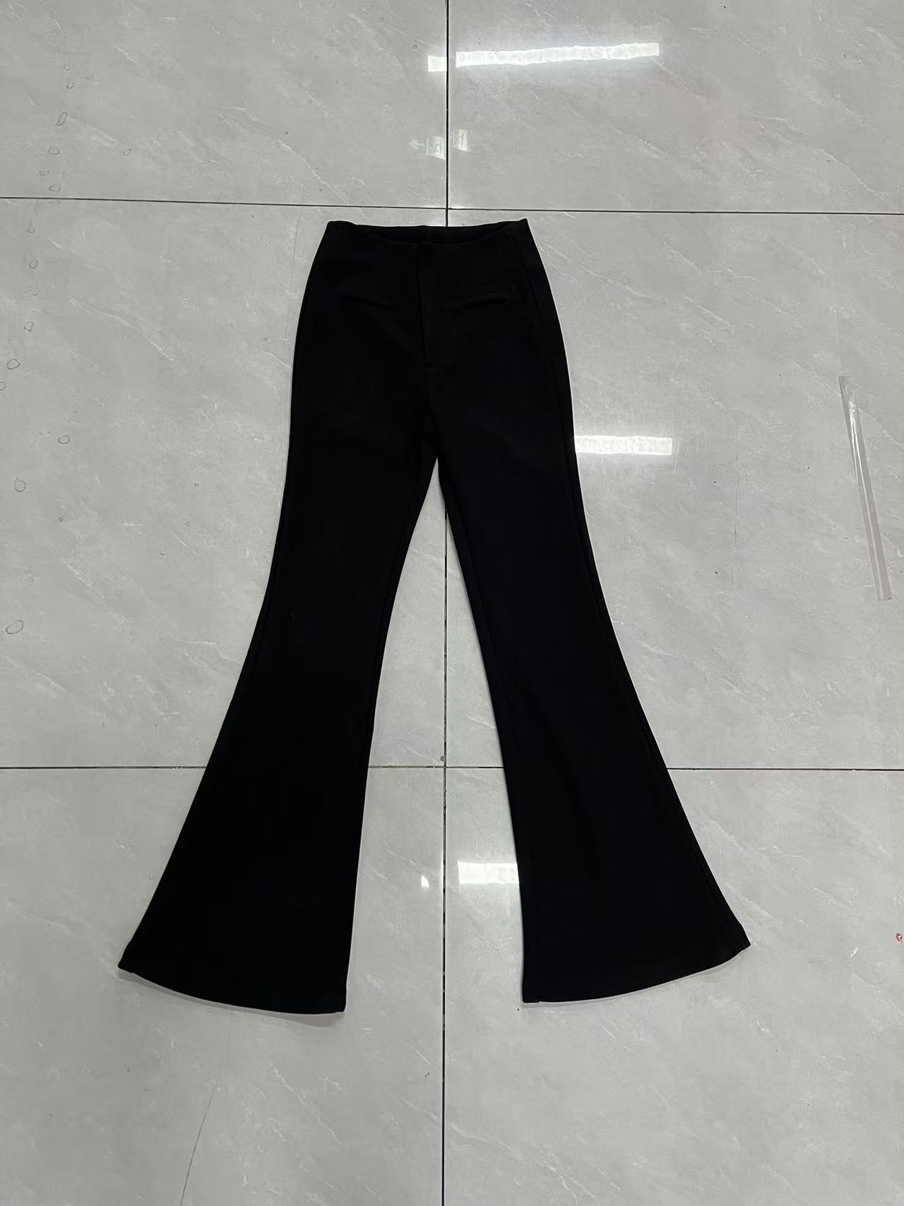 18292加绒修身冬季女士开叉薄款喇叭裤长裤休闲裤