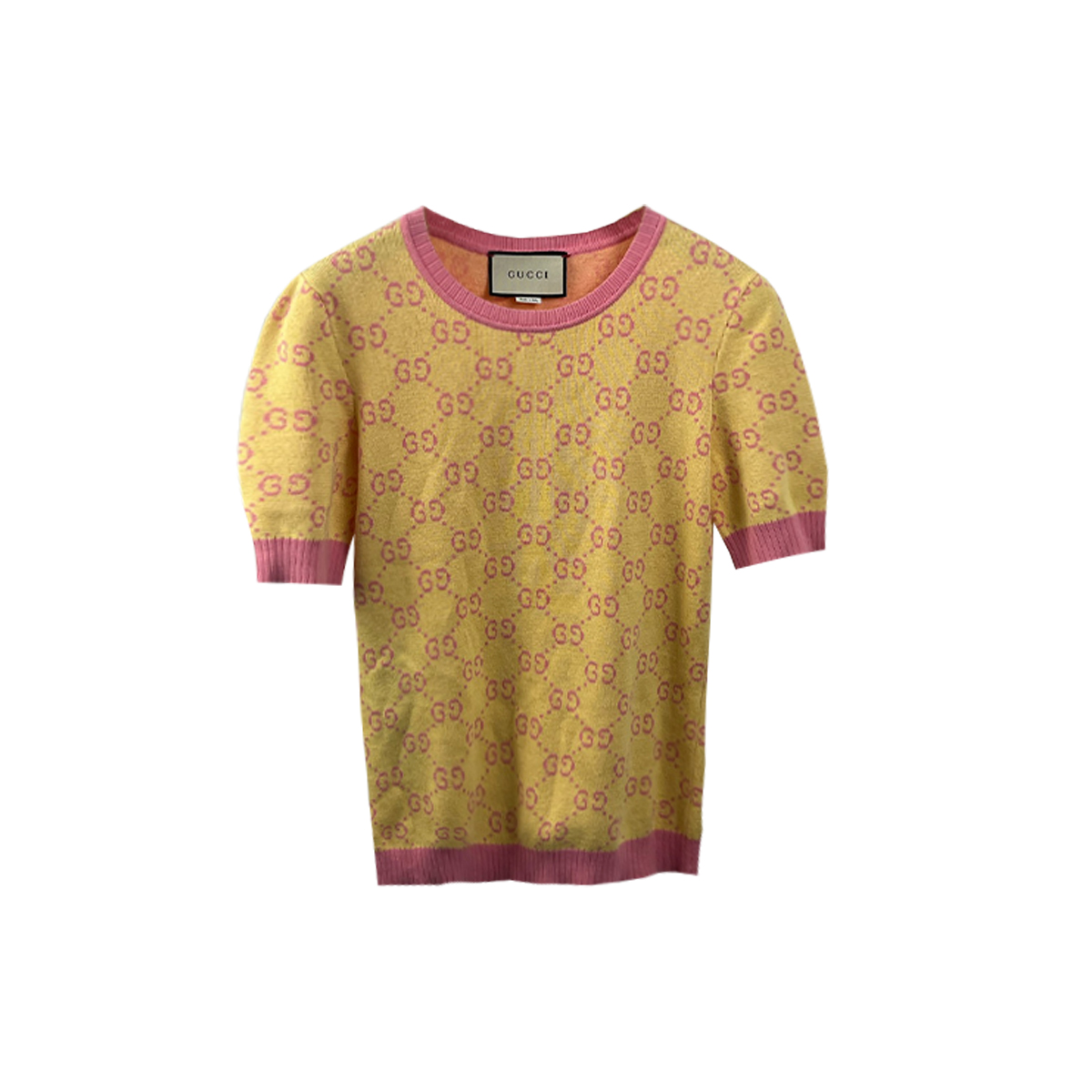 未使用 GUCCI/古驰 黄色满印logo短袖针织衫 S 10643917