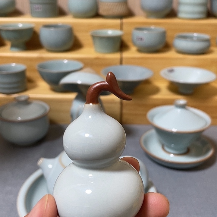 杯子陶瓷天青汝瓷葫芦摆件