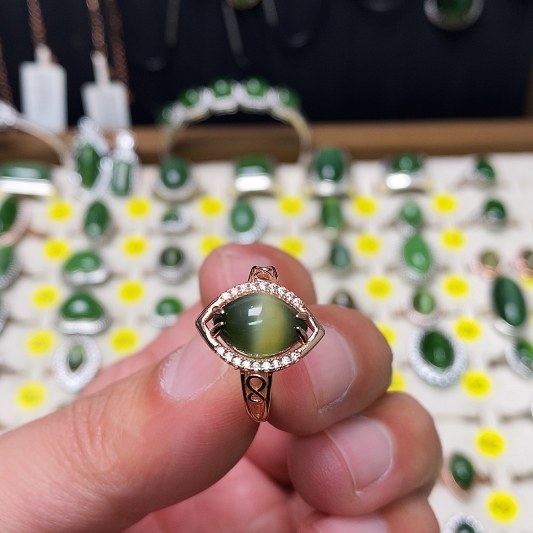 和田玉（碧玉）银S925镶嵌戒指