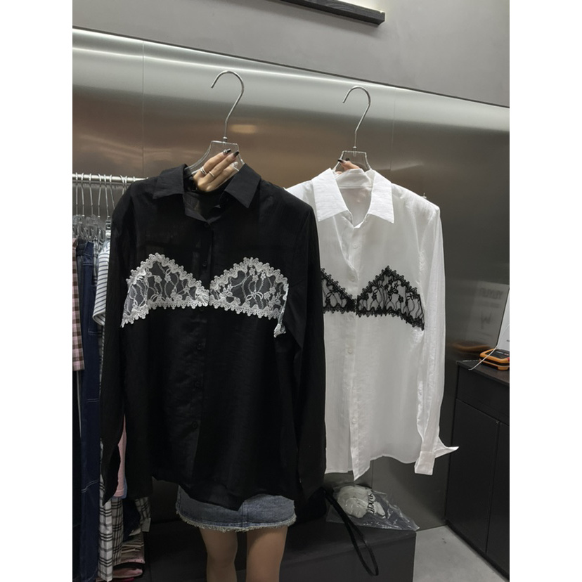 【海南简爱】韩版气质显瘦蕾丝花边设计感衬衫 1211