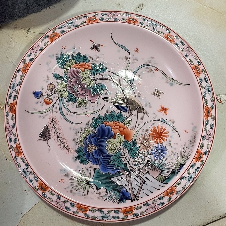 摆件陶红稀土和风花鸟盘