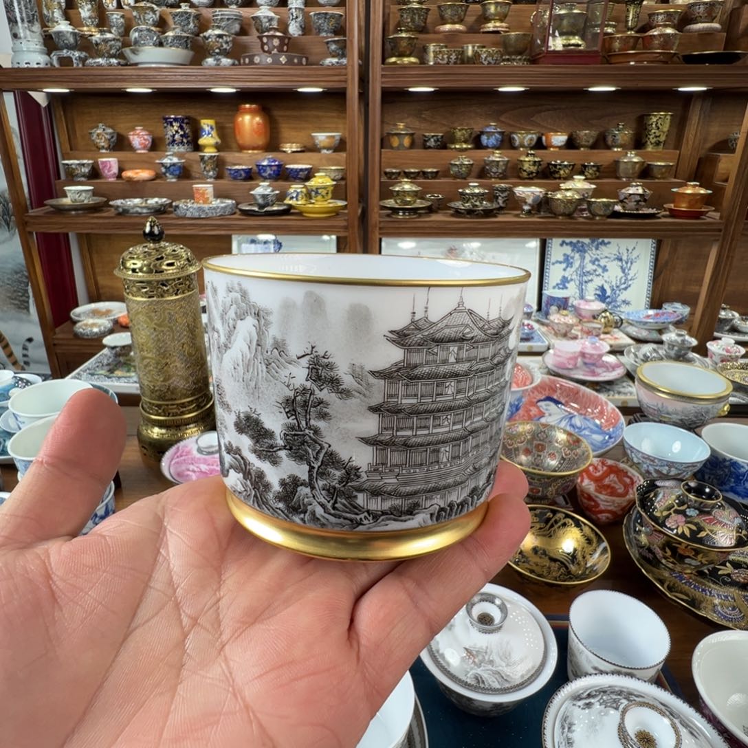 墨彩黄鹤楼金边容天杯