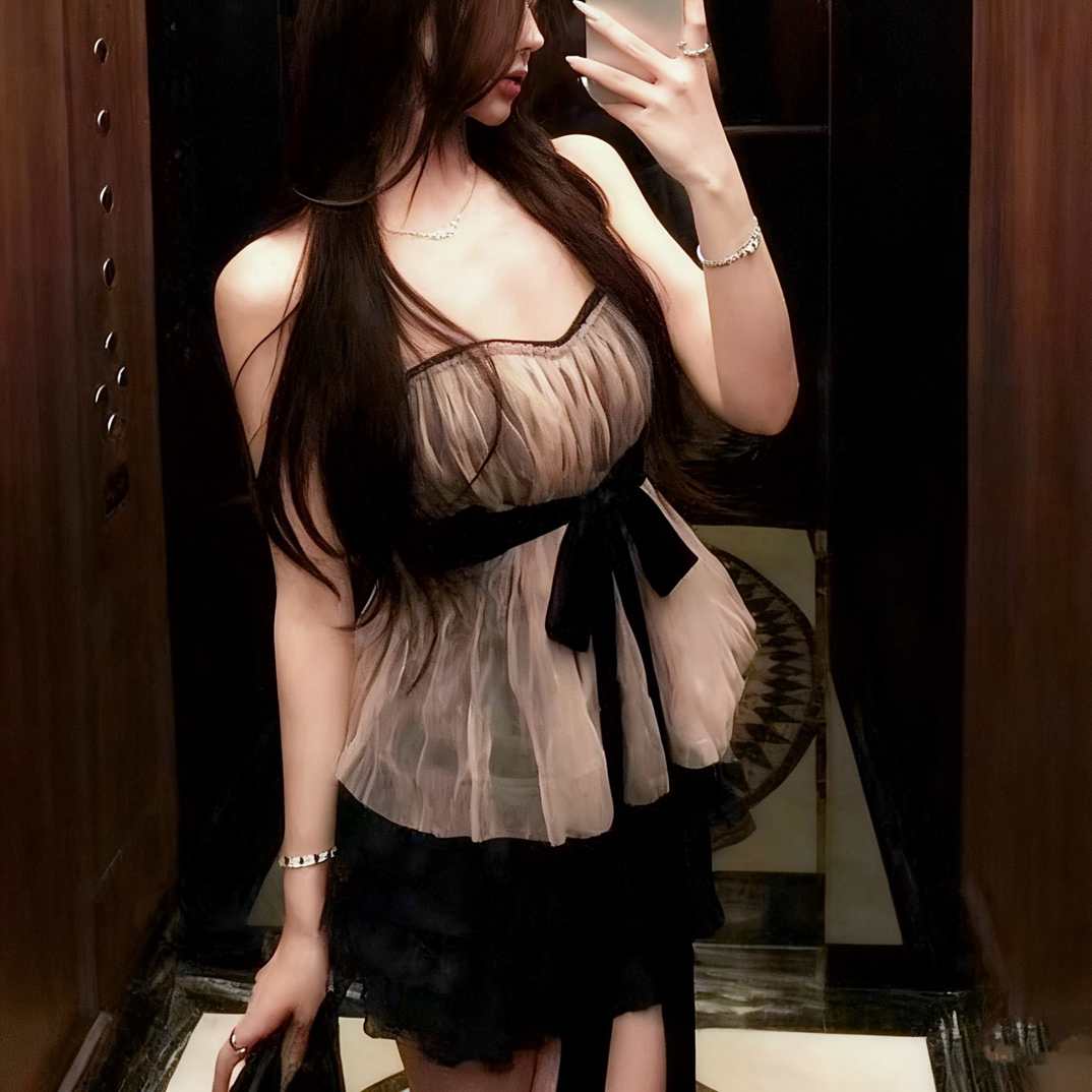 纯欲风性感抹胸纱纱上衣搭配百褶裙女款夏装7