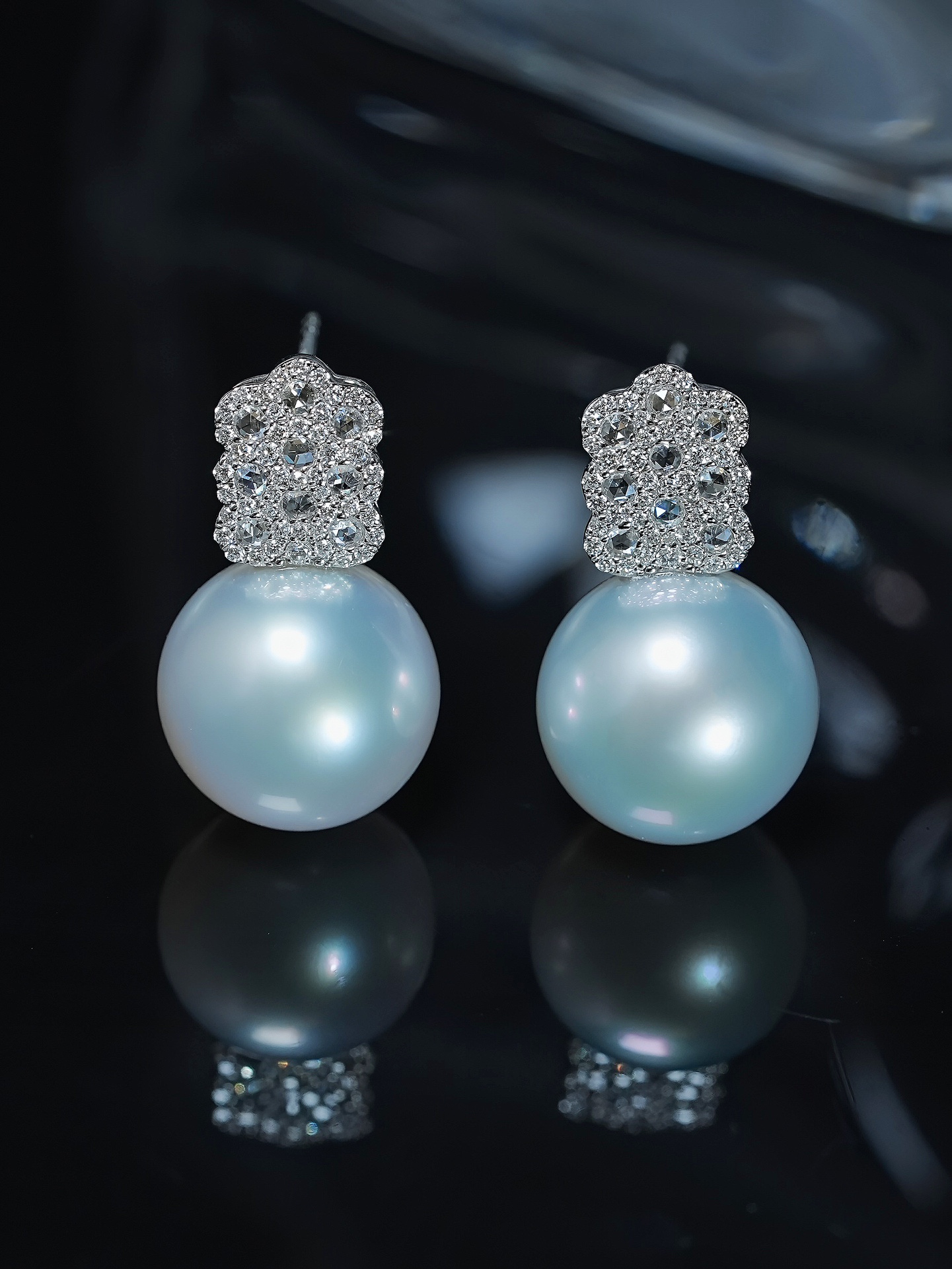 美珍真 18k金镶嵌钻石 澳白珍珠耳饰 12mm 维纳斯 时尚百搭经典