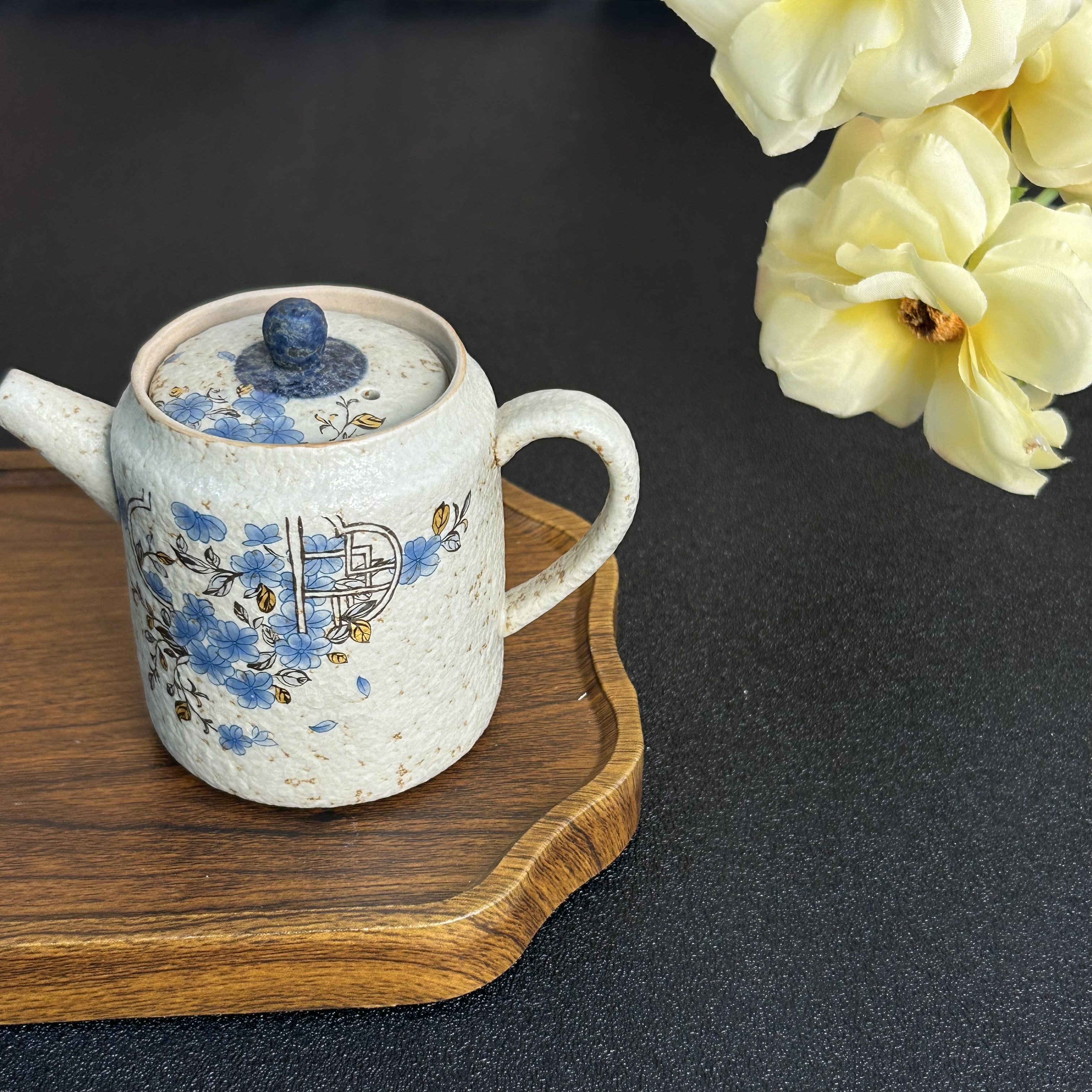 青花火石红釉直立茶壶 @@126