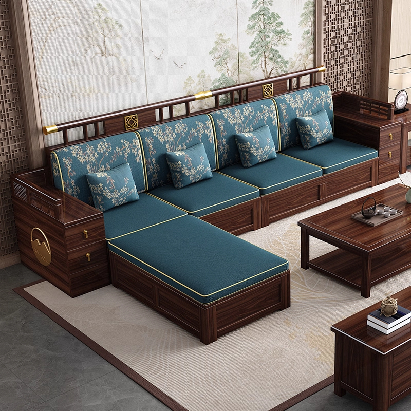 新中式乌金木实木沙发客厅家用冬夏两用大小户型轻奢木质别墅家具