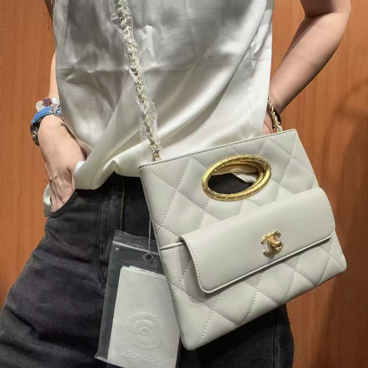 95新 Chanel/香奈儿 【蕾】80 08279 灰色羊皮晚宴包