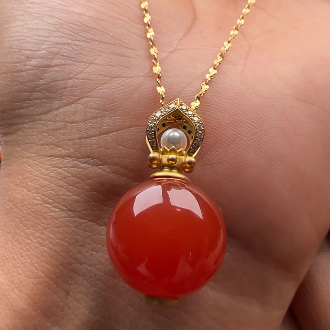 南红玛瑙圆珠16.418K金镶嵌