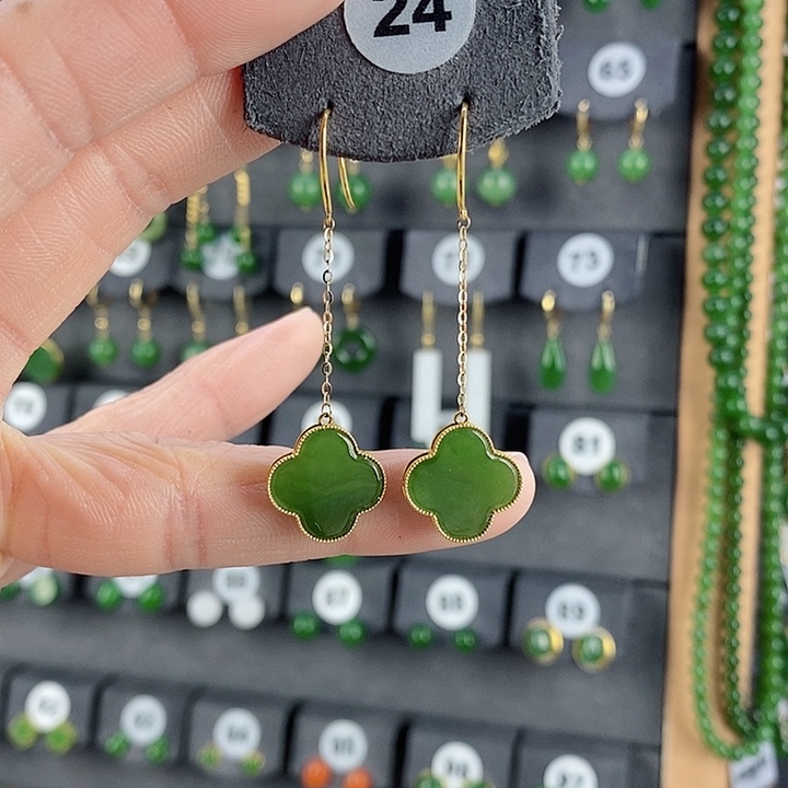 和田玉耳饰18K金镶嵌小*