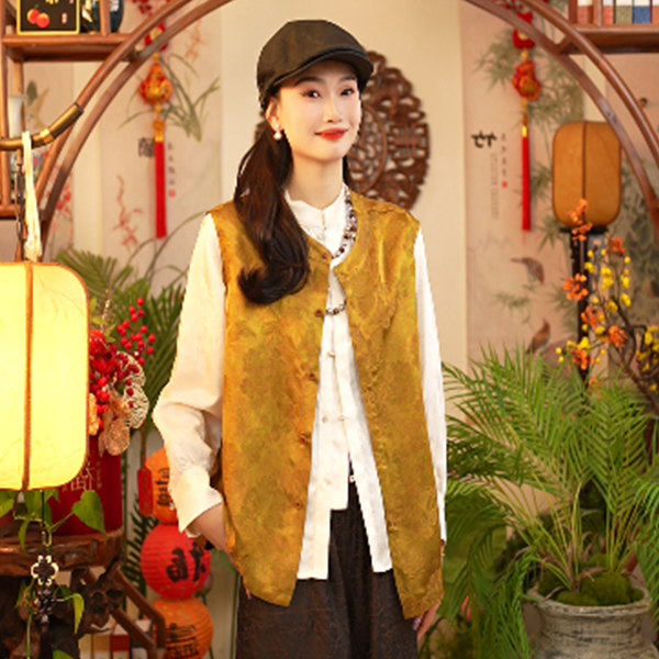 【董小姐-金缕衣】2025年新款真丝桑蚕丝提花马甲女宽松