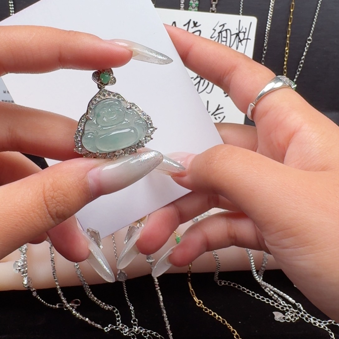 吊坠(不含链)银S925镶嵌翡翠翡翠佛公吊坠