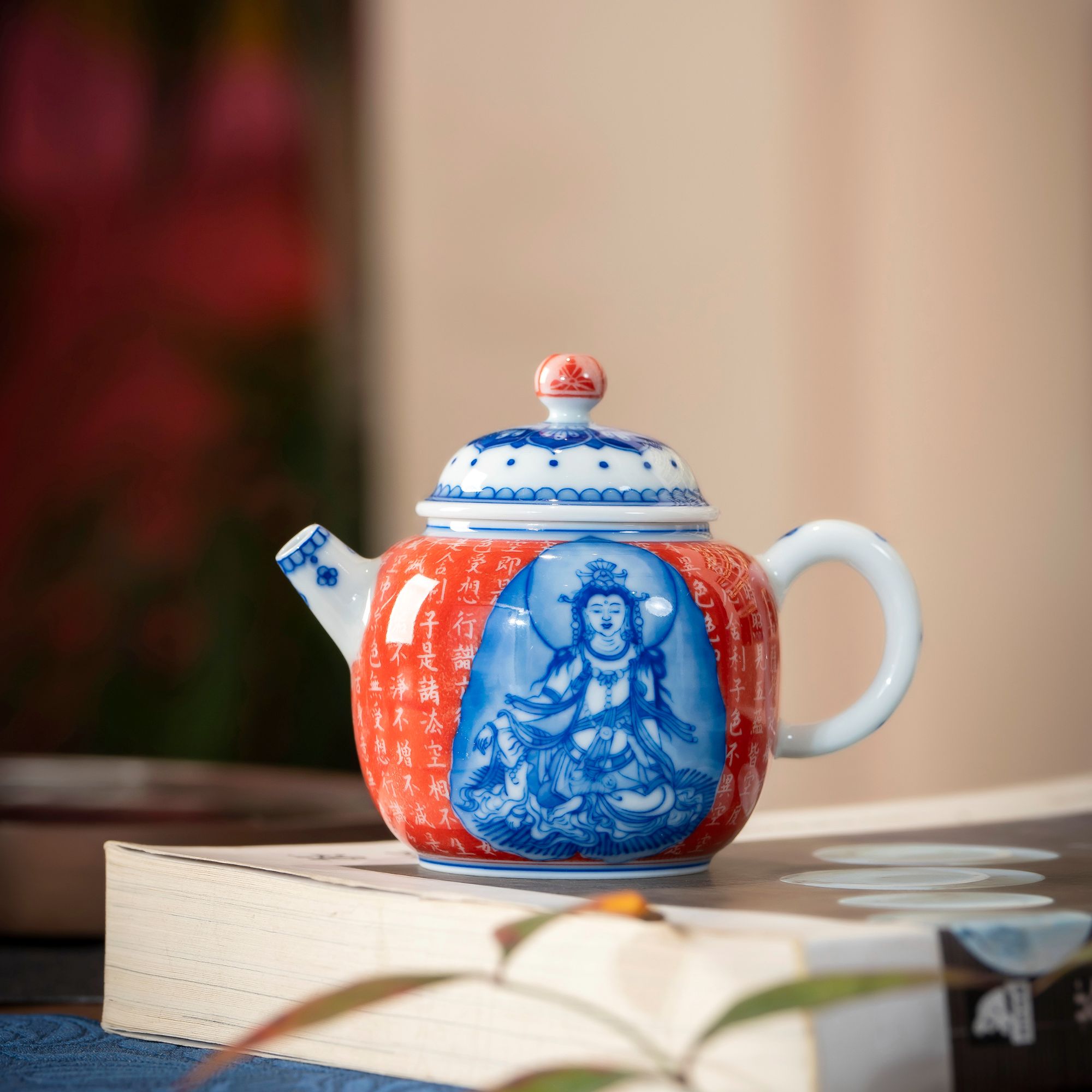 【李国庆专属】全红拓·水月观音心经炮口宫灯壶
