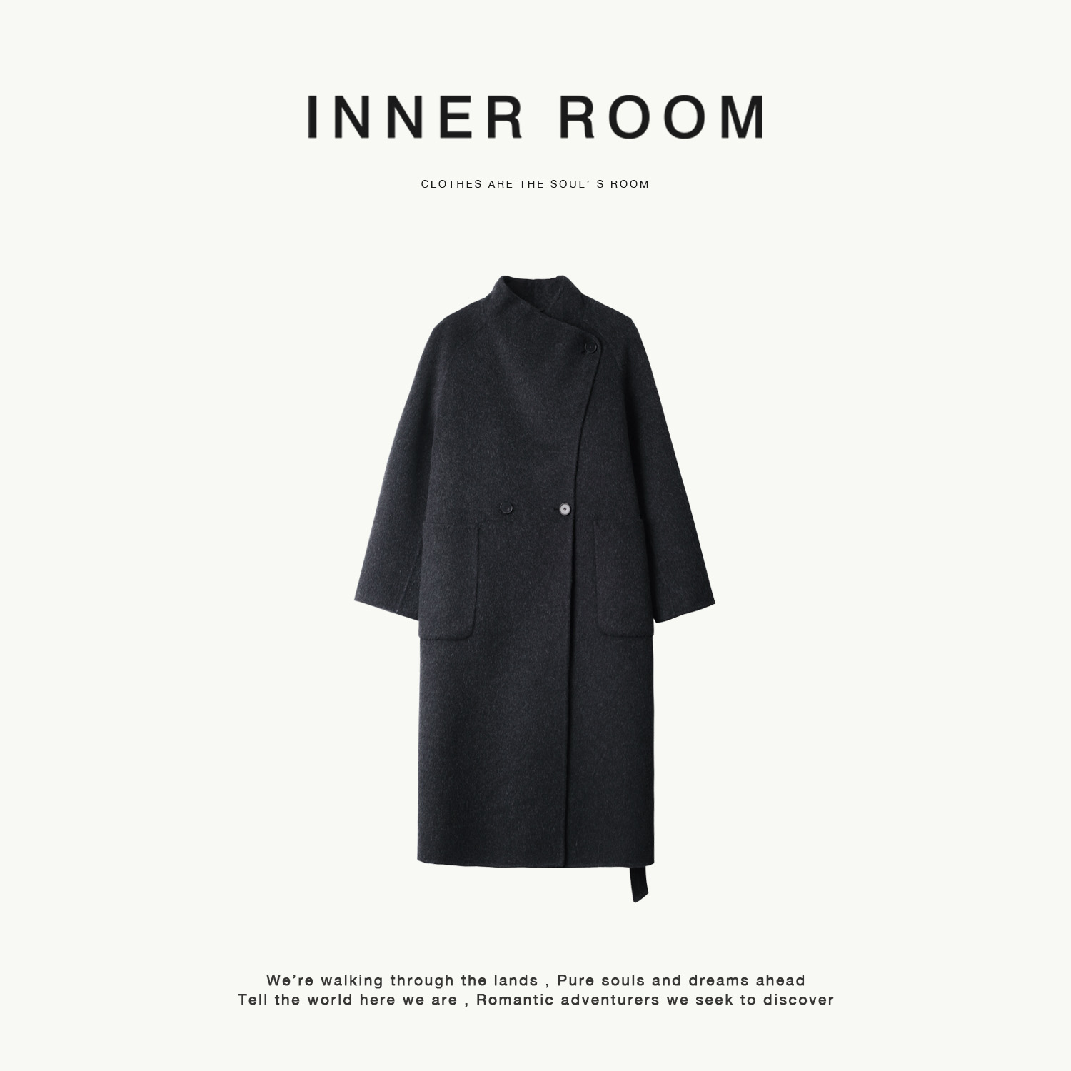 INNER ROOM气质老钱大翻领双面尼羊毛大衣女冬长款灰色毛呢外套