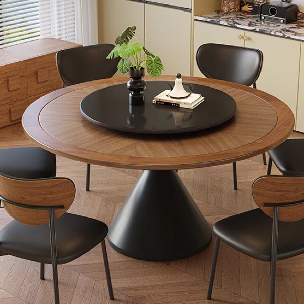 （专属链接）中古风圆桌实木纹理圆形岩板餐桌