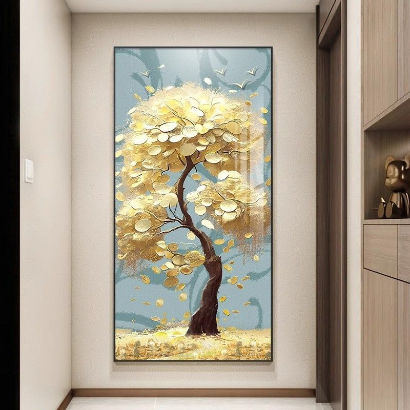 生财幻画发财树装饰画壁画摇钱正对门挂画玄过进门走廊玄关道入户