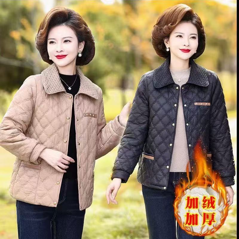 妈妈冬装夹棉外套洋气2025新款中老年女阔太太加绒加厚短款上衣