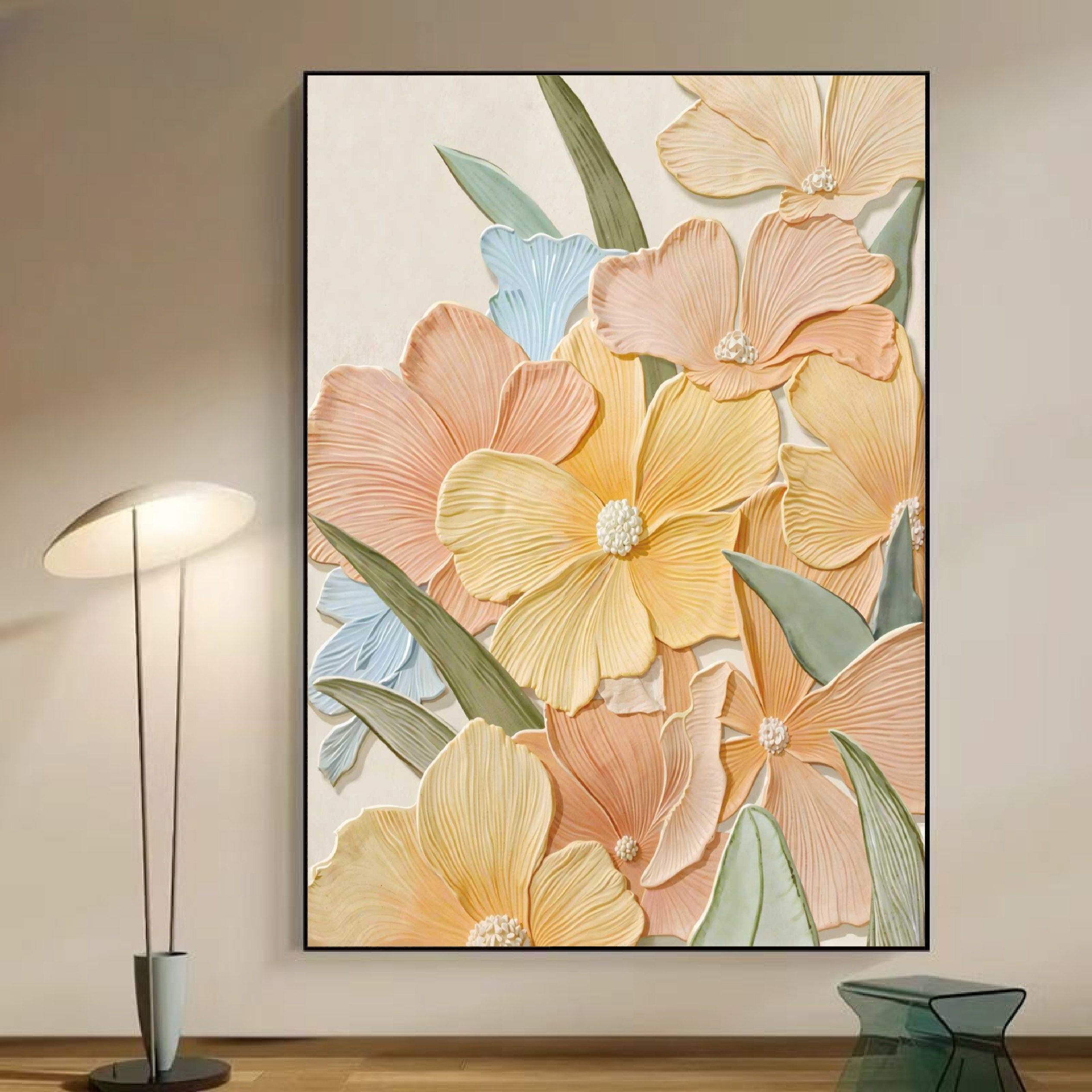 T12法式奶油风花卉装饰画适用于卧室床头餐厅客厅背景墙80 120