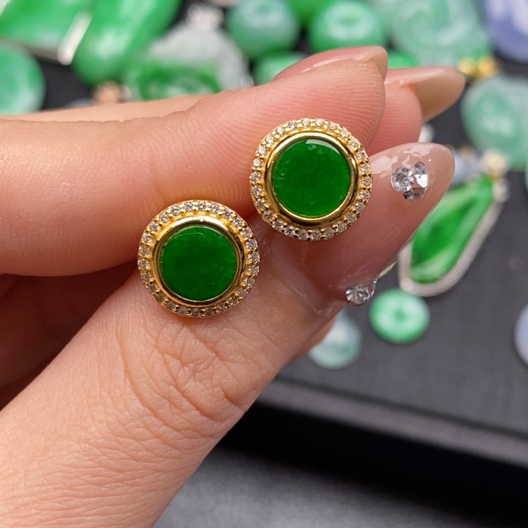 翡翠耳饰银S925镶嵌翡翠