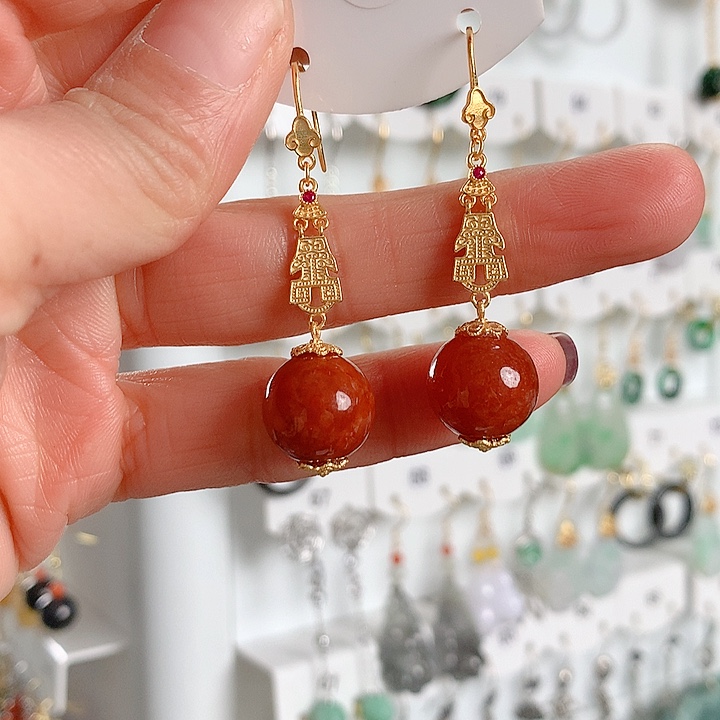 翡翠耳饰银S925镶嵌翡翠