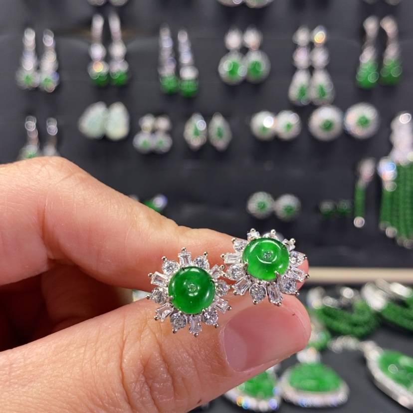 【闪购商品】翡翠耳饰银S925镀金镶嵌