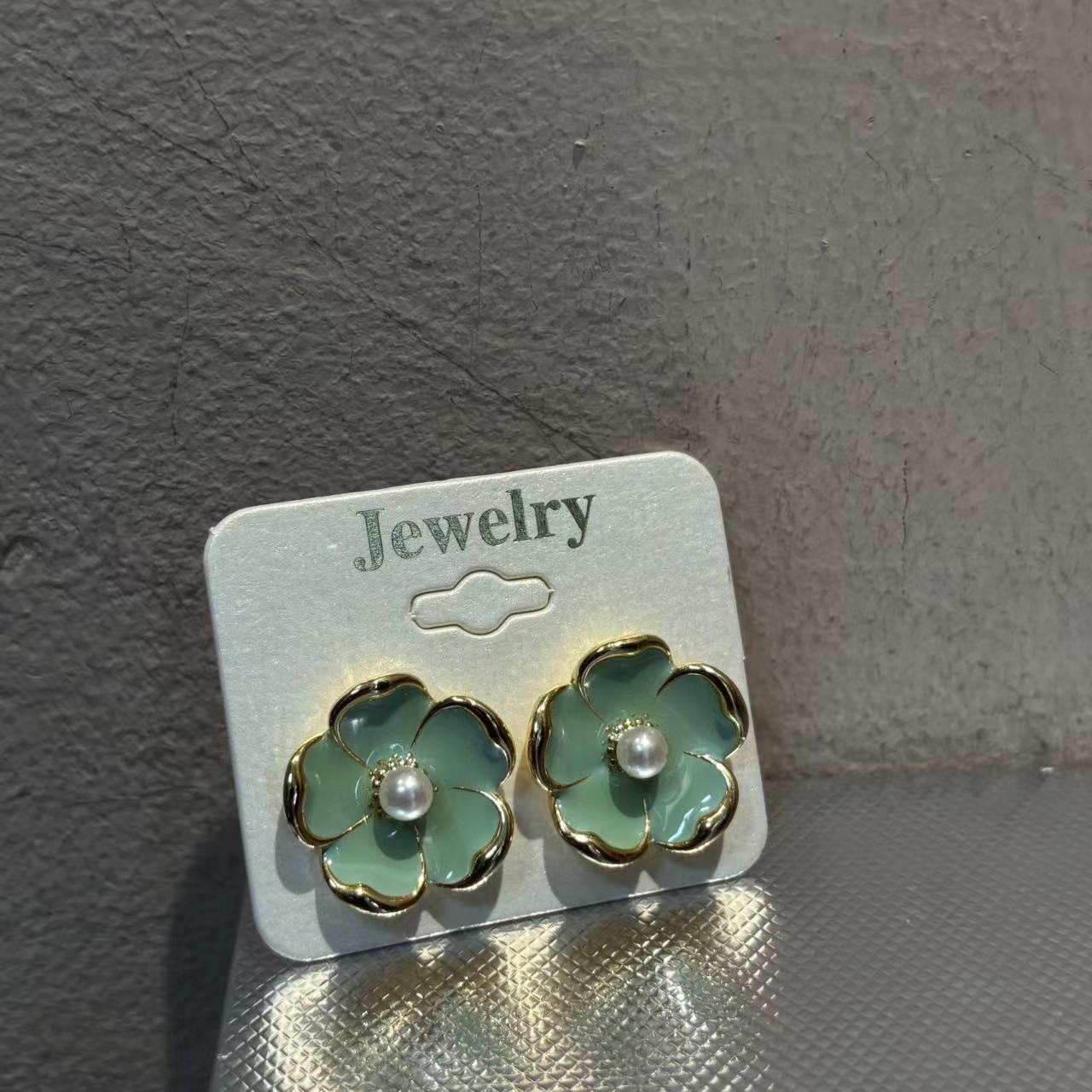 合金耳饰 韩国定染薄荷花花耳钉R288