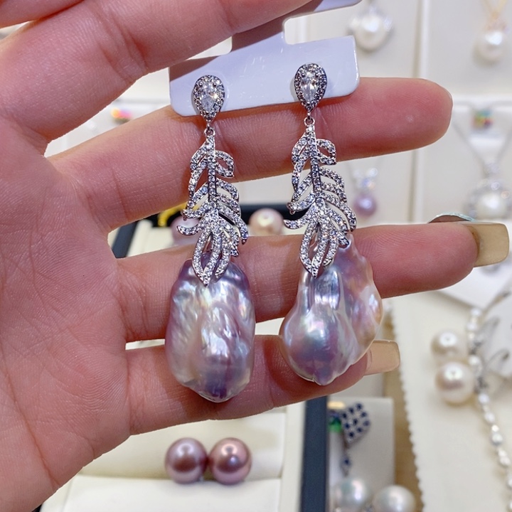 妖***子银S925镶嵌耳饰淡水珍珠