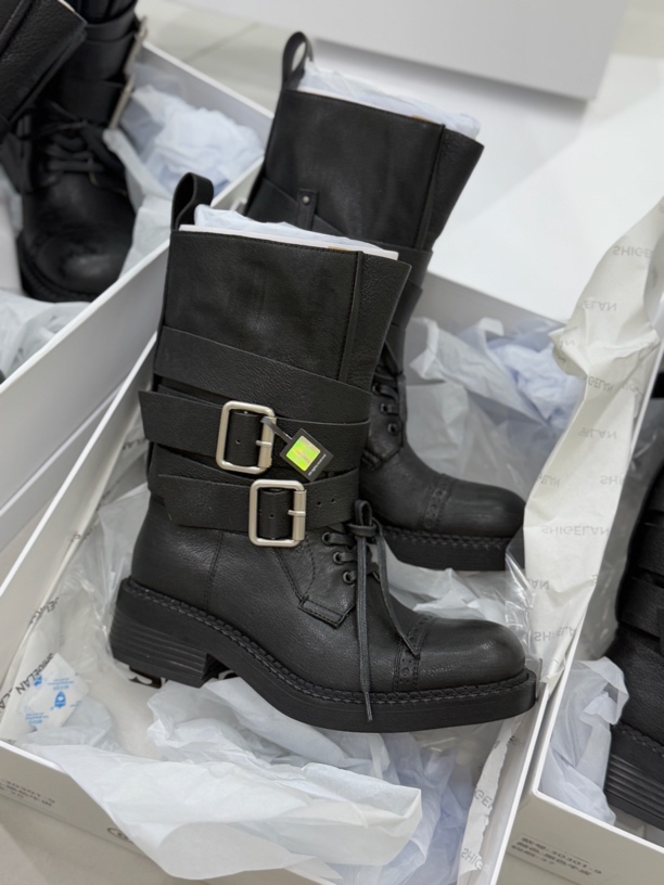 诗歌来百搭圆头复古机车5厘米靴