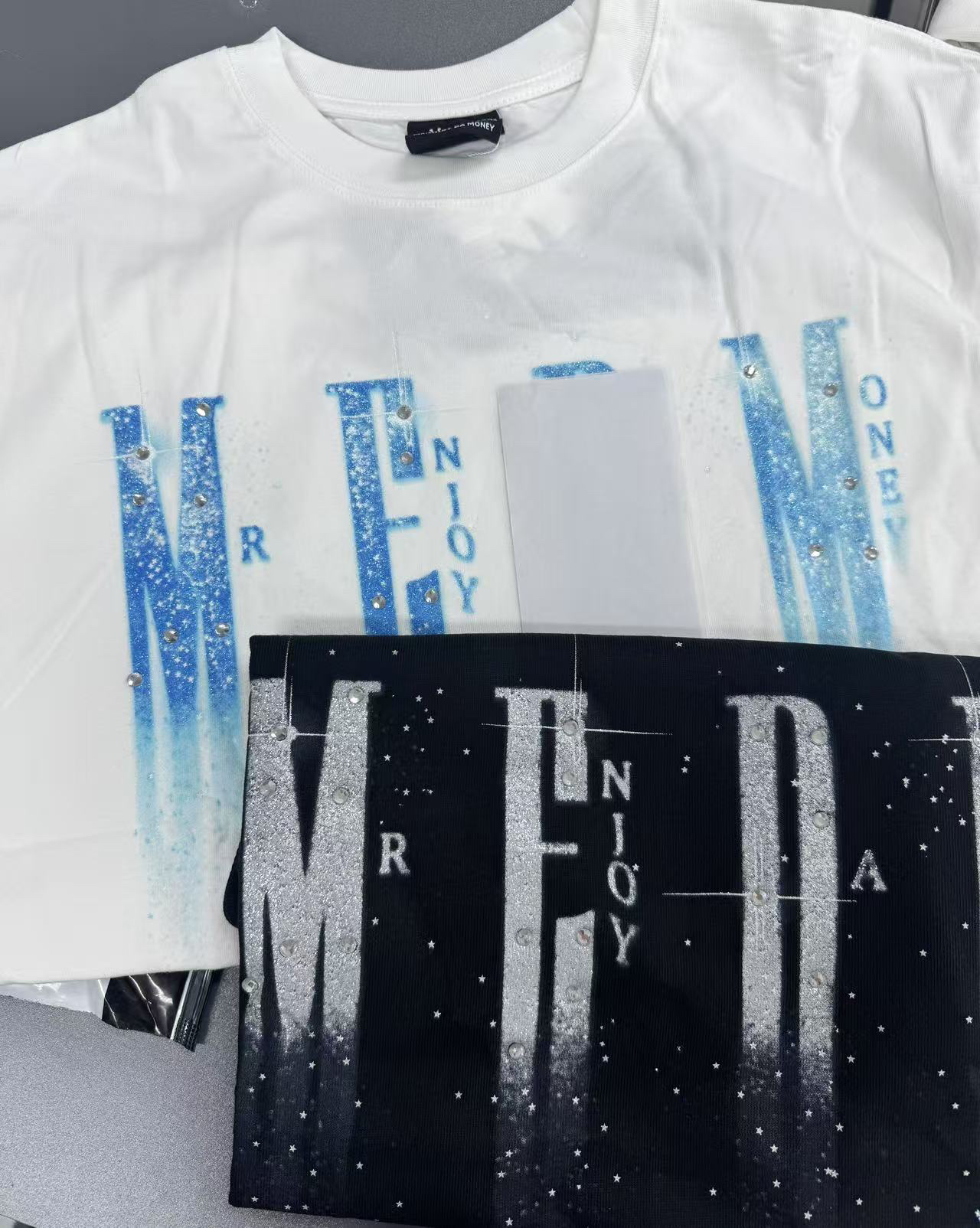 m家闪光烫钻短袖T恤