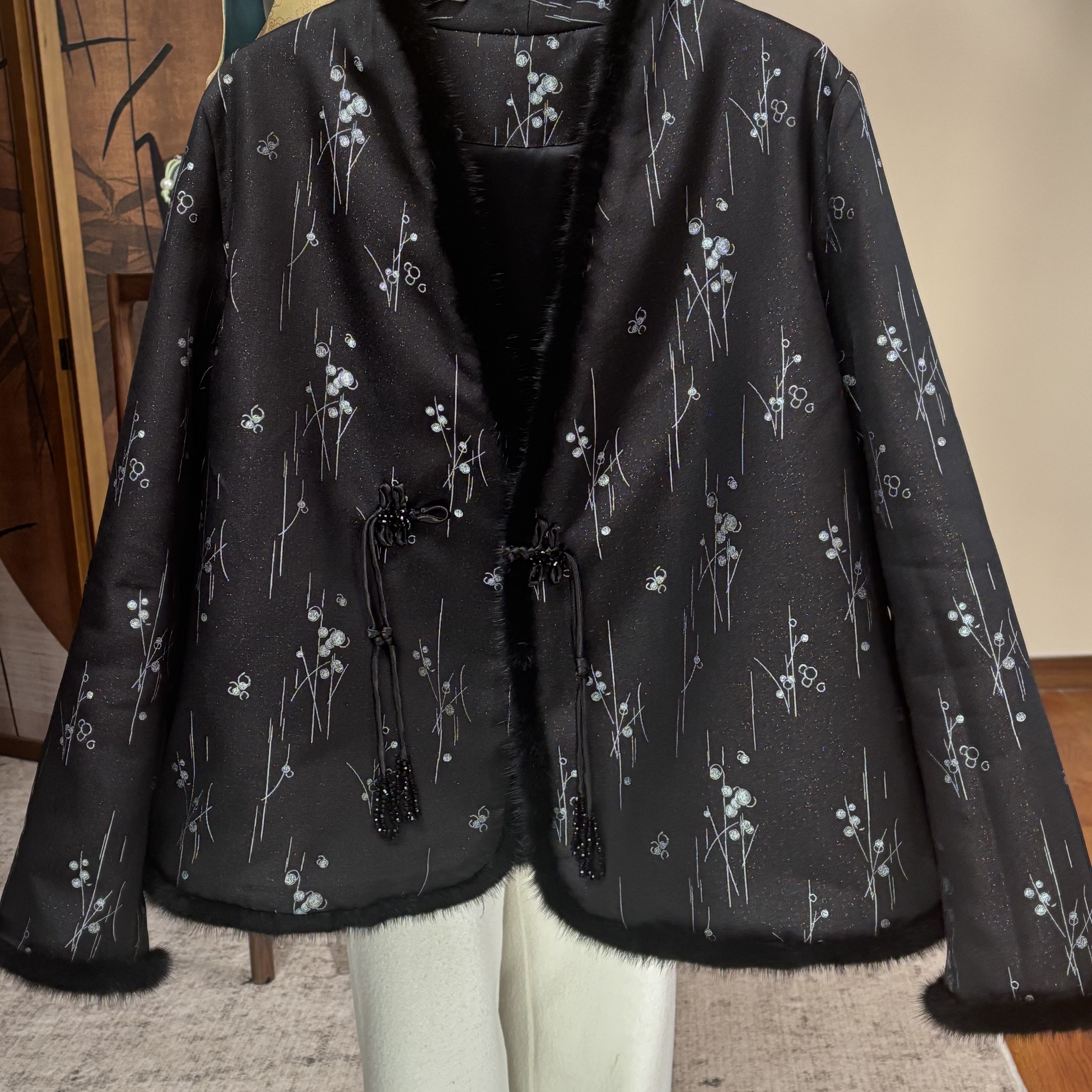 上久楷宋锦零域黑色螺钿新中式国风棉服2024冬季新款带钢印