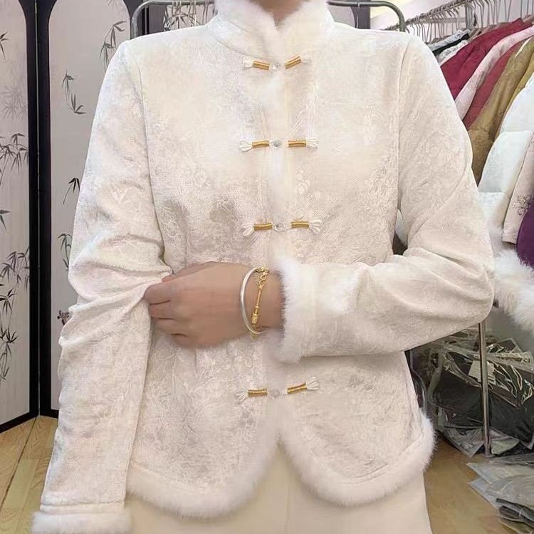 长袖常规款直襟立领厚款上衣百搭中国风中式提花复古