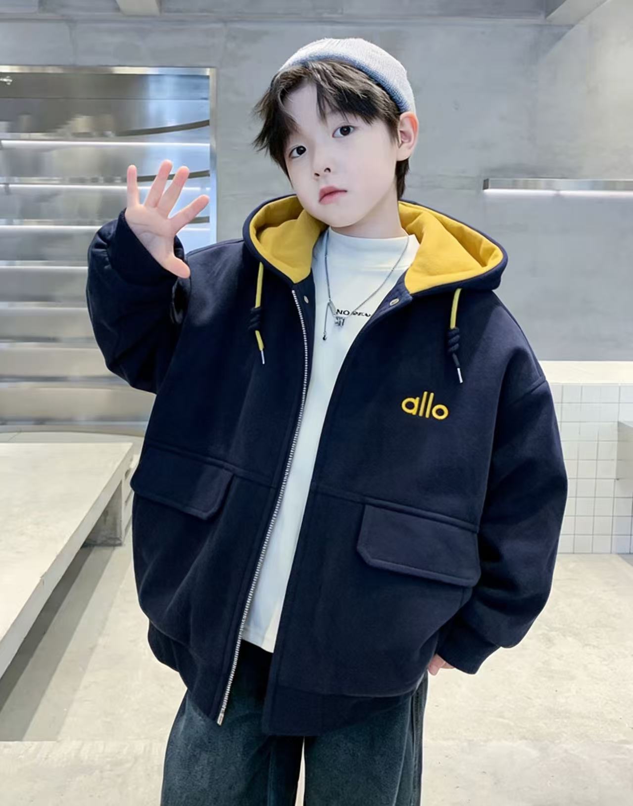 201166童装男童洋气棉衣2025冬季潮酷时尚加棉加厚棉服连帽外套