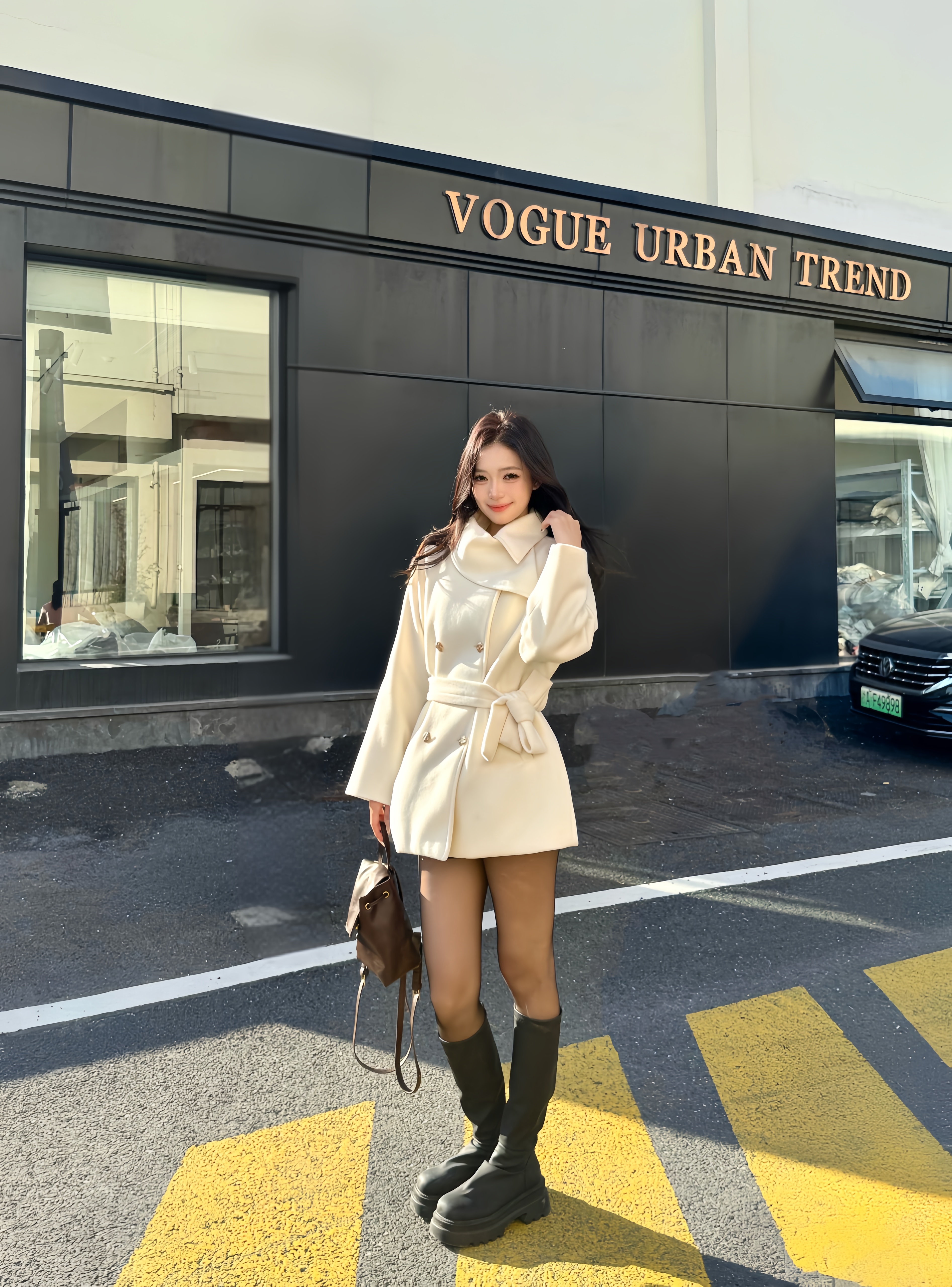 25新款羽绒毛呢大衣秋冬网红千金毛呢显瘦系带外套时尚短款百搭