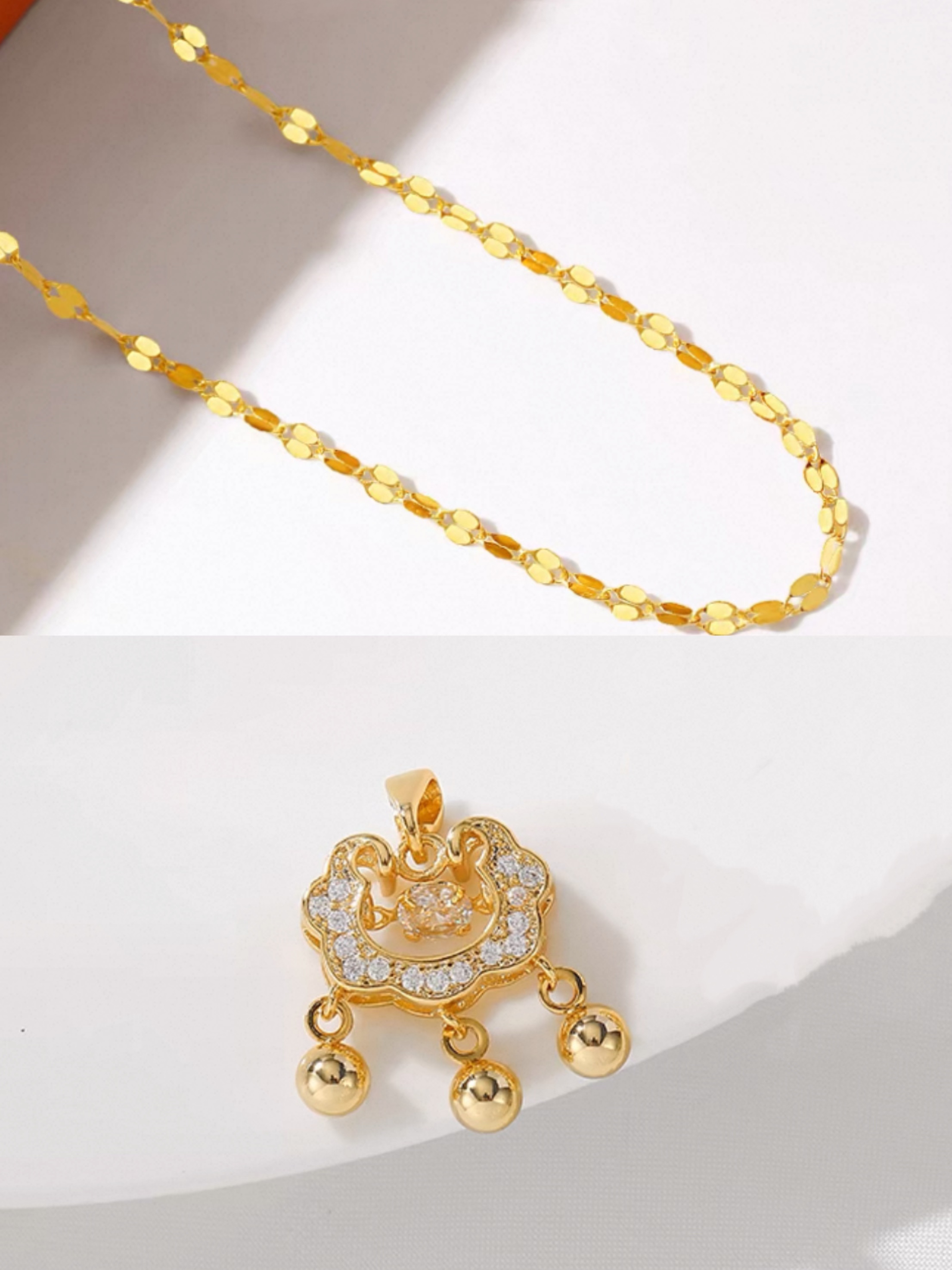 钛钢项链 2756钛钢轻奢灵动密镶平安锁项链（链长45）