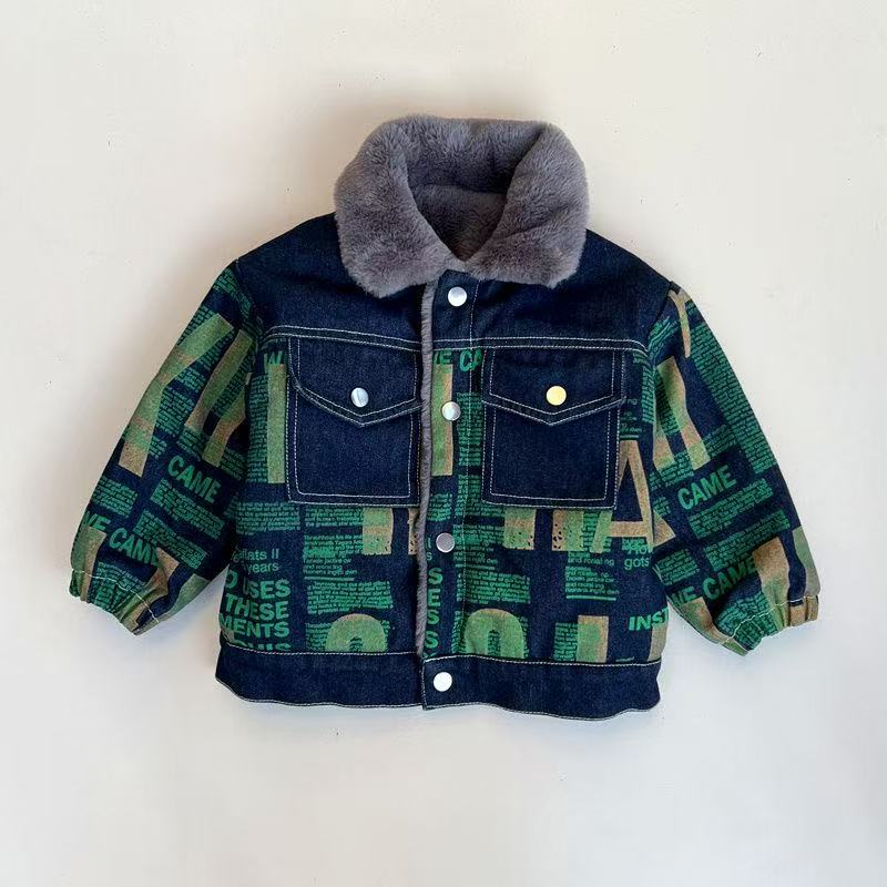 男童加绒牛仔外套韩版儿童洋气加厚夹克上衣小童F14