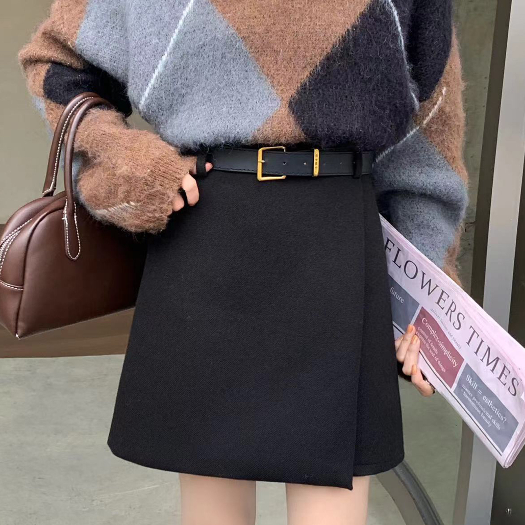 高腰格子复古毛呢半身裙女2025秋冬新款时髦洋气防走光A字短裙