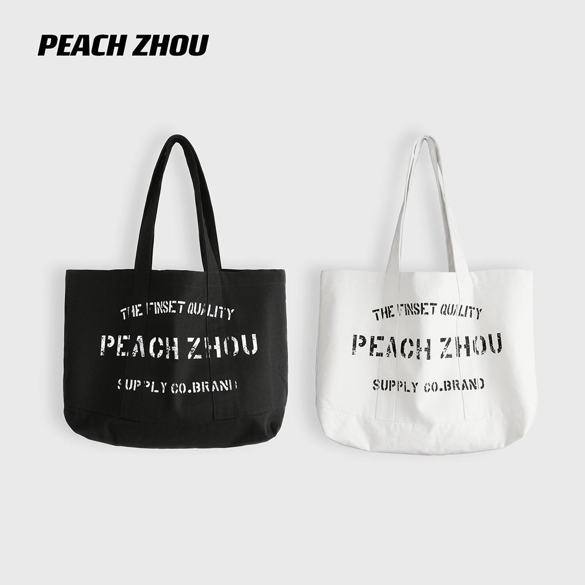 『PEACHZHOU』美式学院做旧印花托特包休闲百搭中性手提单肩帆布包