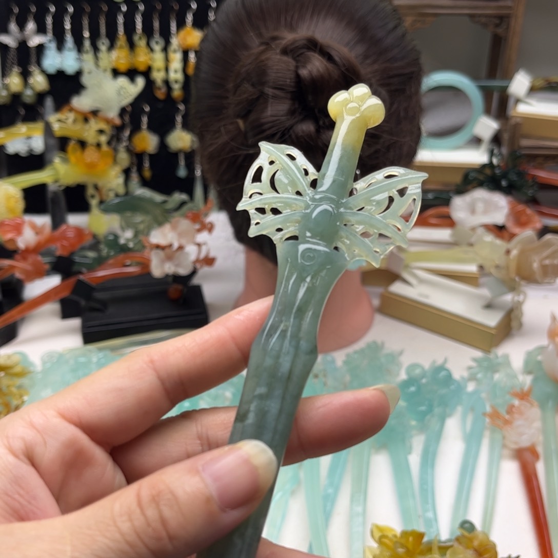 蛇纹石玉发饰合金