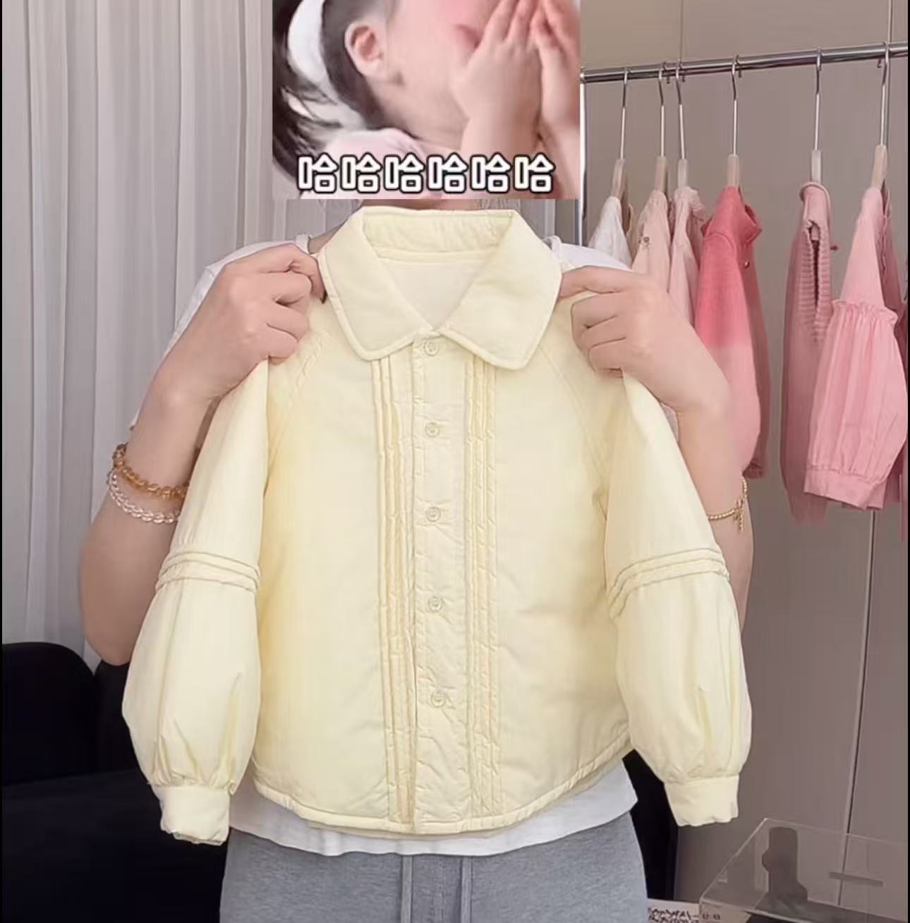 2025冬季新款女童棉衣娃娃领拼接休闲风常规款加厚翻领棉服