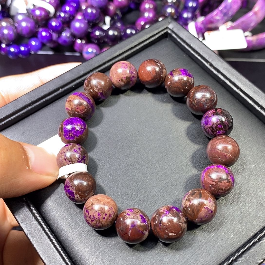 苏纪石（舒俱来）未镶嵌南非舒俱来咖皮丝绒圆珠单圈12mm