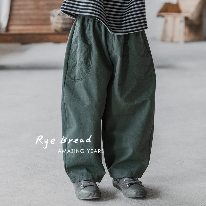 ryebread/黑面包童装 韩系男中大童宽松纯色加绒休闲裤4冬