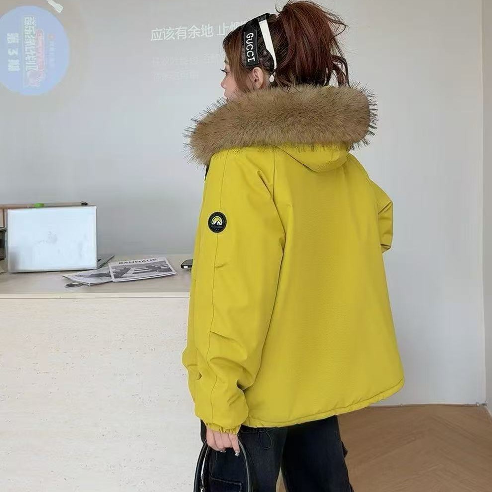 大毛领连帽派克服冬季韩版宽松保暖外套 8822