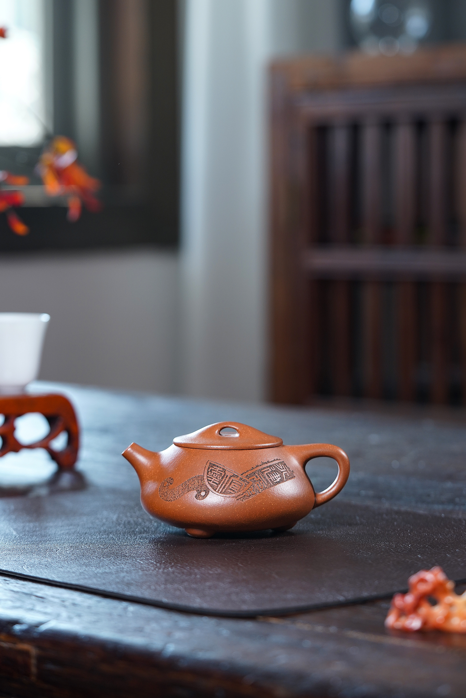 景舟石瓢壶，黄龙山原矿红降坡，容量210cc，国工精工手制。