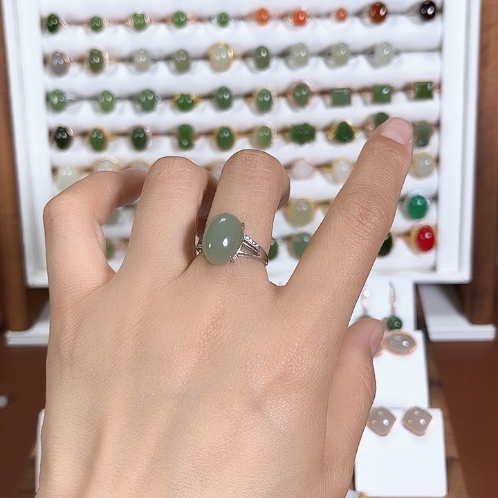 和田玉戒指银S925镶嵌