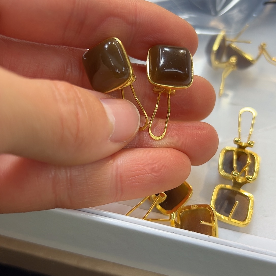 和田玉耳饰银S925镶嵌?**?