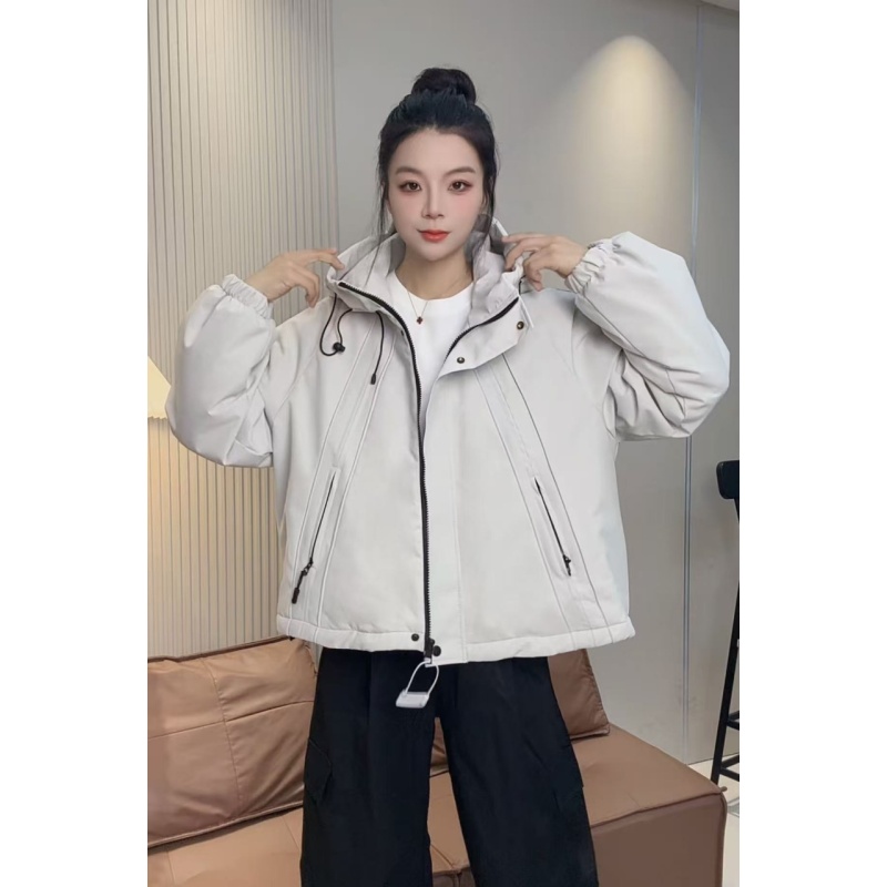 秋冬拉链女短外套直下摆设计感冬季连帽长袖情侣-FD2577