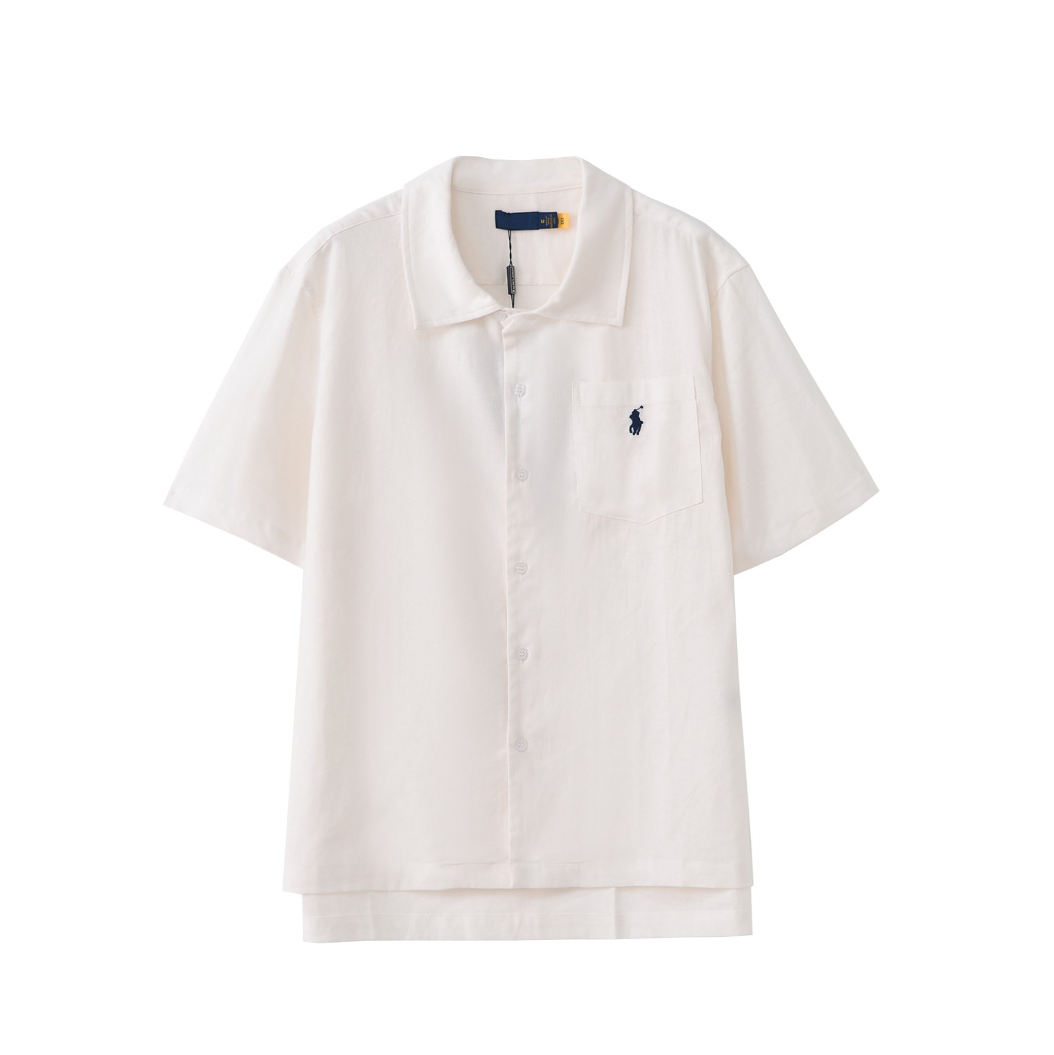 【思思专属】100%亚麻短袖衬衫 小马刺绣翻领单排扣防晒老钱