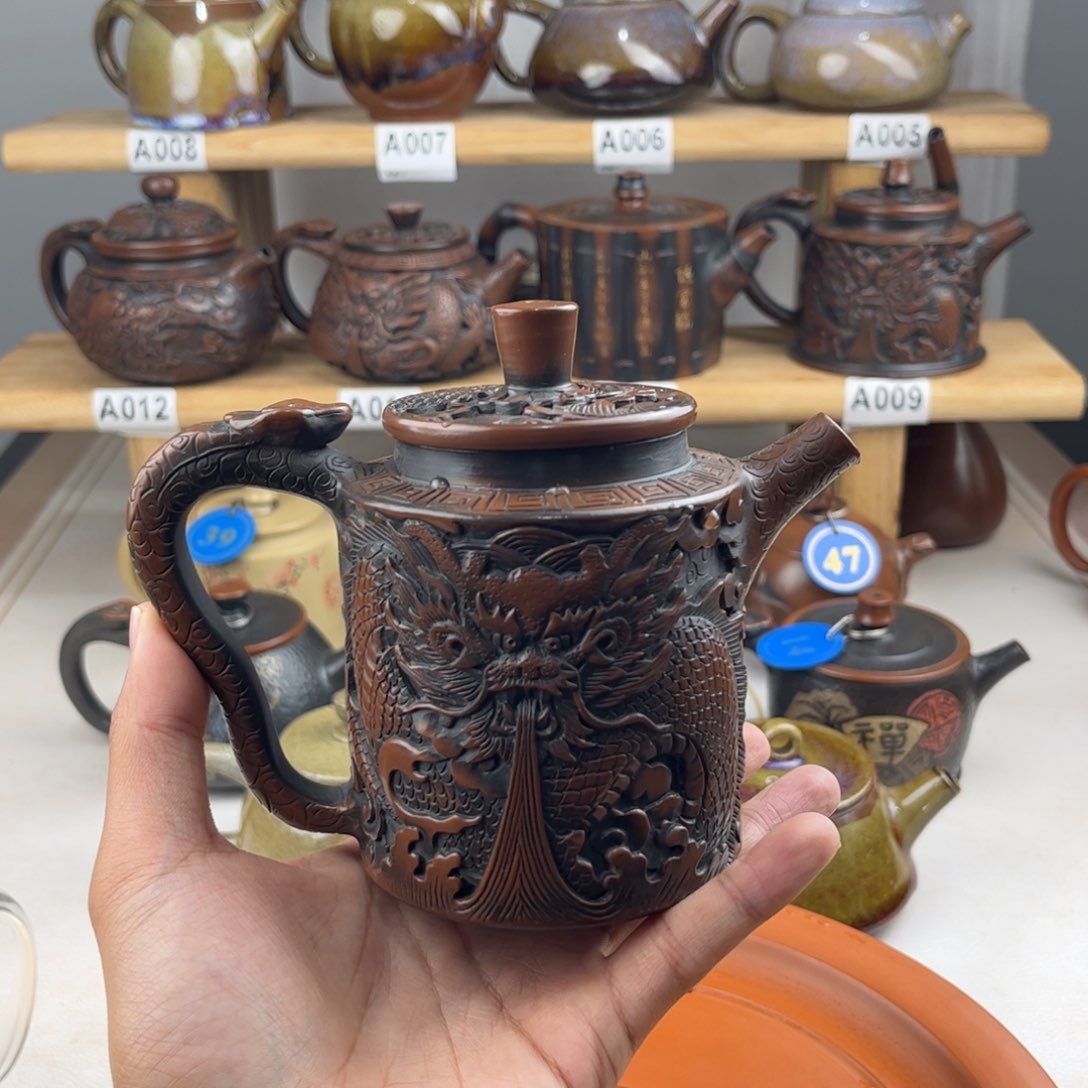壶280cc 满雕龙凤呈祥建水紫陶老手艺人精工精制